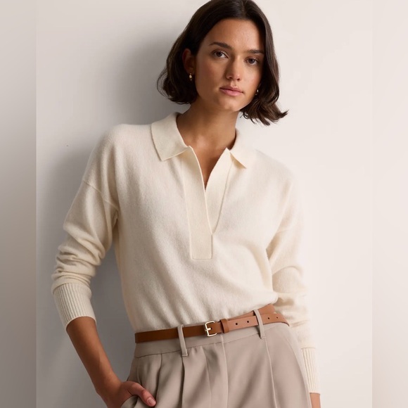 Quince Sweaters - Quince Mongolian Cashmere Polo Sweater Ivory